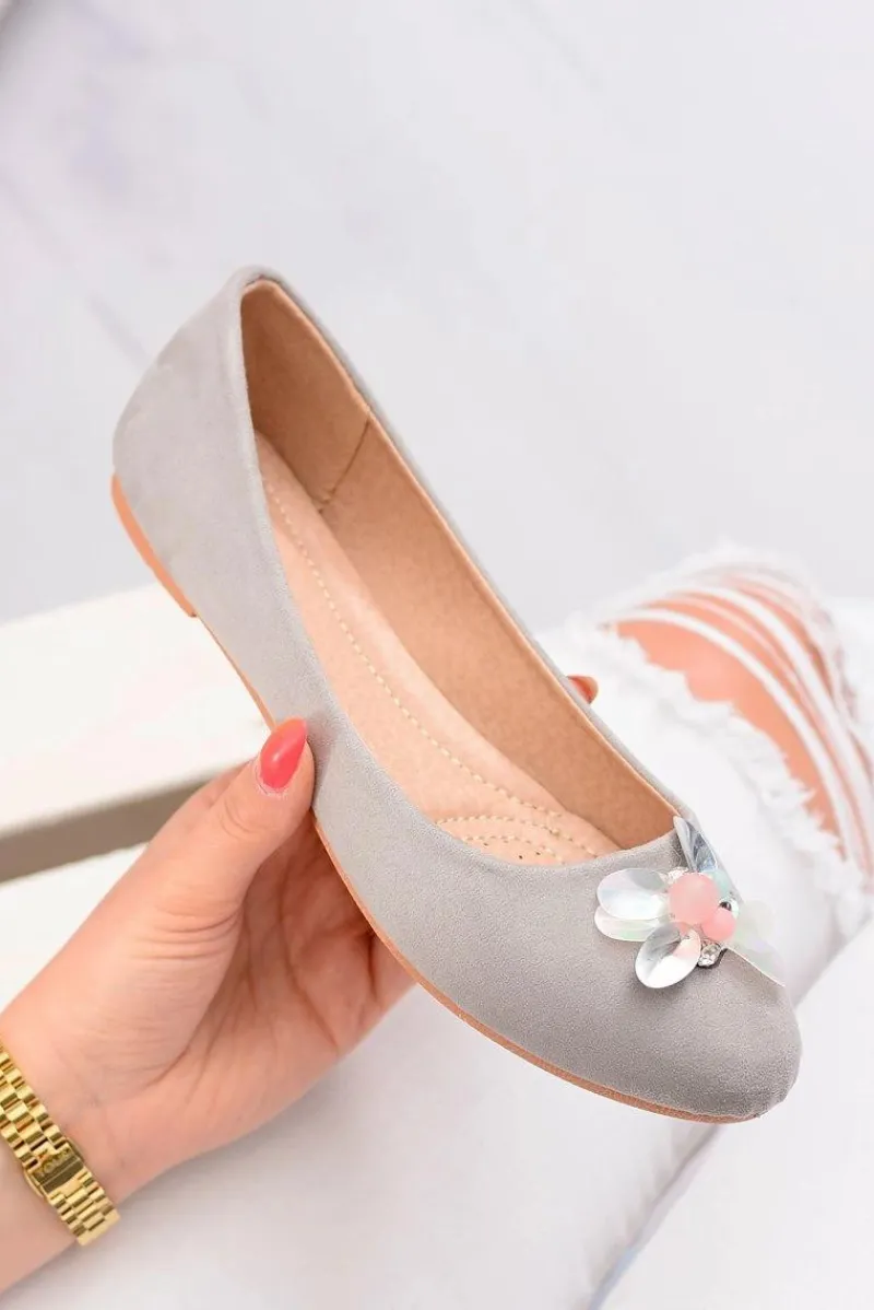 Baleriny Klasyczne>Boto Szare Zamszowe Damskie Balerinki Blume
