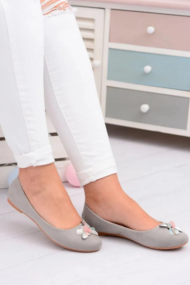 Baleriny Klasyczne>Boto Szare Zamszowe Damskie Balerinki Blume