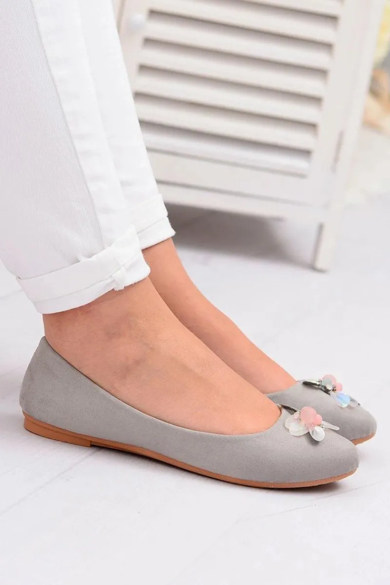 Baleriny Klasyczne>Boto Szare Zamszowe Damskie Balerinki Blume