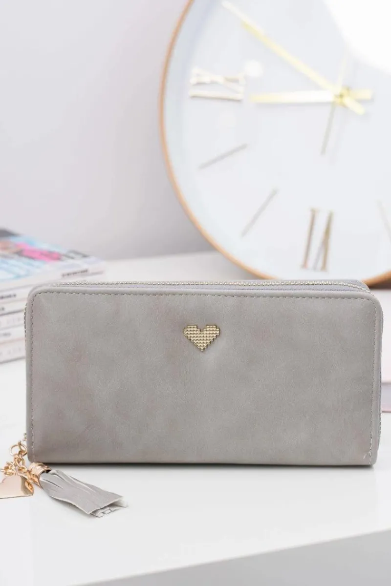 Hot Boto Szary Damski Duży Portfel Brelok Złote Serce