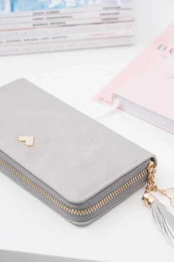 Hot Boto Szary Damski Duży Portfel Brelok Złote Serce