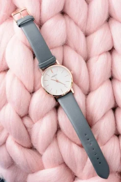 Ernest Szary Elegancki Skórzany Damski Zegarek