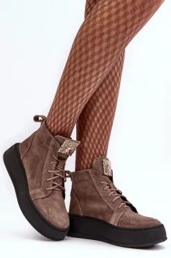 Botki Sznurowane|Brązowe I Beżowe Botki><noscript><img width=
