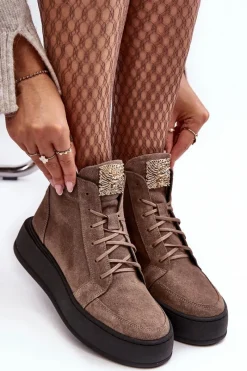Botki Sznurowane|Brązowe I Beżowe Botki><noscript><img width=