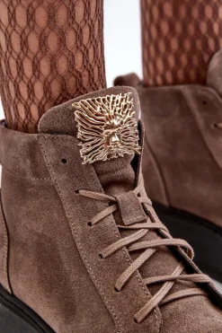 Botki Sznurowane|Brązowe I Beżowe Botki><noscript><img width=