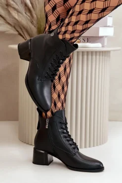 Botki Ocieplane|Botki Skórzane></noscript>Buty damskie Vinceza Sznurowane Botki Damskie Na Obcasie Ze Skóry Naturalnej Ocieplane Czarne Vinceza 91110