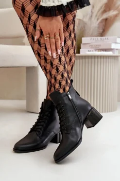 Botki Ocieplane|Botki Skórzane></noscript>Buty damskie Vinceza Sznurowane Botki Damskie Na Obcasie Ze Skóry Naturalnej Ocieplane Czarne Vinceza 91110