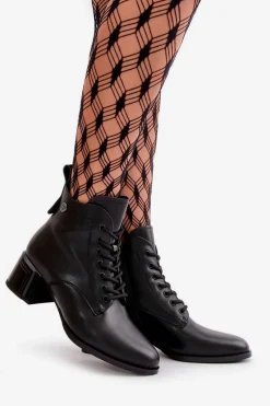 Botki Ocieplane|Botki Skórzane></noscript>Buty damskie Vinceza Sznurowane Botki Damskie Na Obcasie Ze Skóry Naturalnej Ocieplane Czarne Vinceza 91110