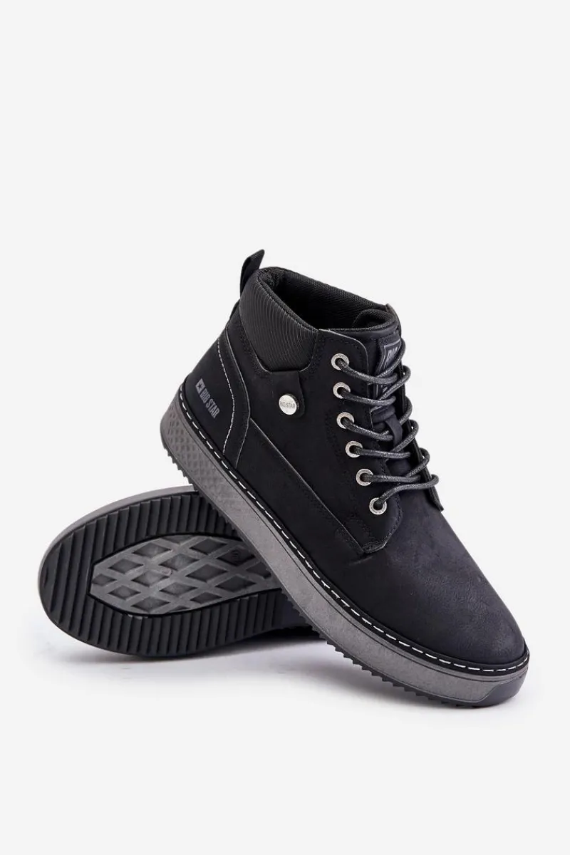 Sznurowane Botki Męskie Big Star OO174559 Hi-Poly System Czarne Męskie Botki Męskie