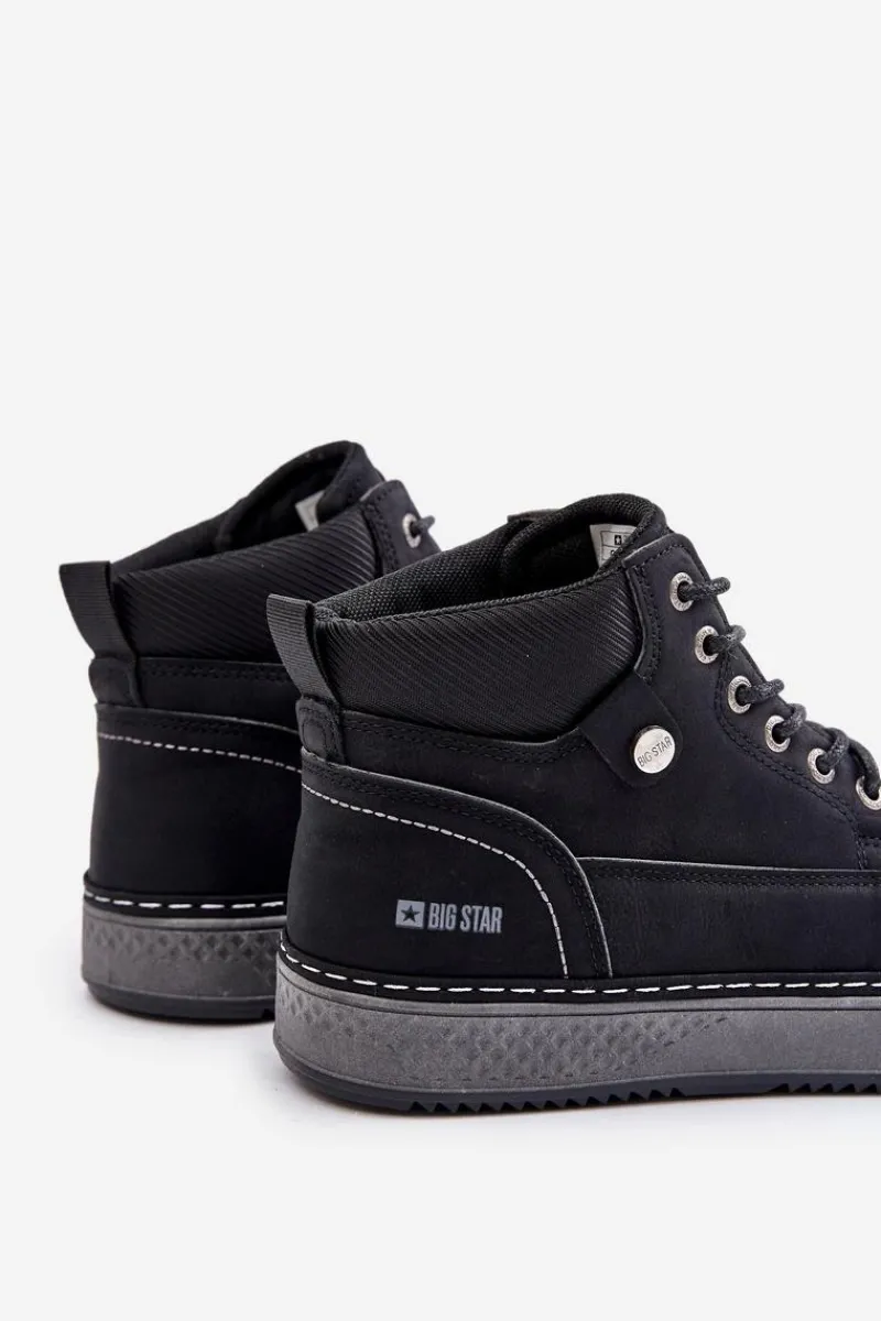 Sznurowane Botki Męskie Big Star OO174559 Hi-Poly System Czarne Męskie Botki Męskie