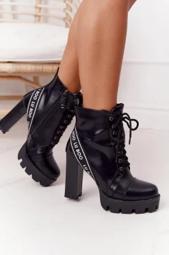 Botki Sznurowane|Botki Na Słupku>Boto Sznurowane Botki Na Słupku Lu Boo Czarne