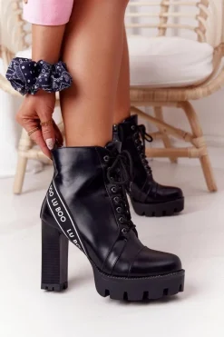 Botki Sznurowane|Botki Na Słupku>Boto Sznurowane Botki Na Słupku Lu Boo Czarne
