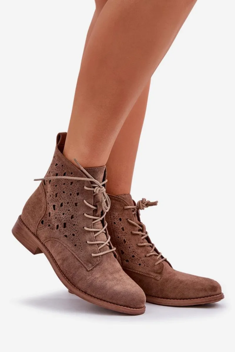 Botki Ażurowe|Brązowe I Beżowe Botki>Damskie buty S.Barski Sznurowane Botki Z Ażurowym Wzorem S.Barski HY51-136 Brązowe Brązowy