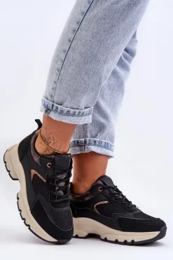 Sneakersy Damskie>Boto Sznurowane Buty Sportowe Na Platformie Czarne Escape