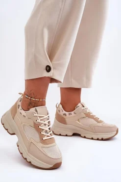 Online Sznurowane Buty Sportowe Na Platformie Beżowe Escape Damskie Sneakersy Damskie