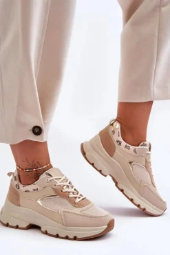 Online Sznurowane Buty Sportowe Na Platformie Beżowe Escape Damskie Sneakersy Damskie