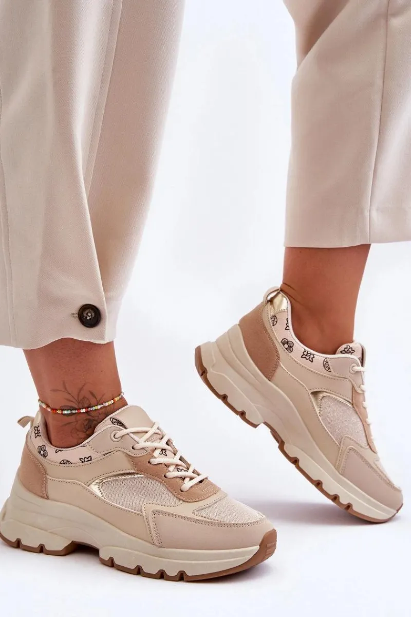 Online Sznurowane Buty Sportowe Na Platformie Beżowe Escape Damskie Sneakersy Damskie