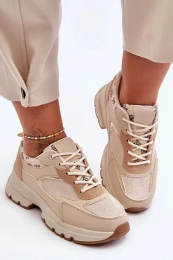 Online Sznurowane Buty Sportowe Na Platformie Beżowe Escape Damskie Sneakersy Damskie