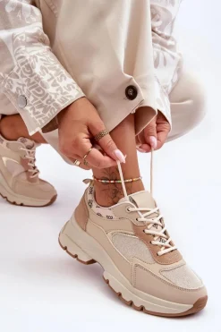 Online Sznurowane Buty Sportowe Na Platformie Beżowe Escape Damskie Sneakersy Damskie