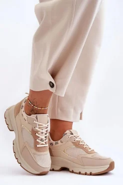 Online Sznurowane Buty Sportowe Na Platformie Beżowe Escape Damskie Sneakersy Damskie