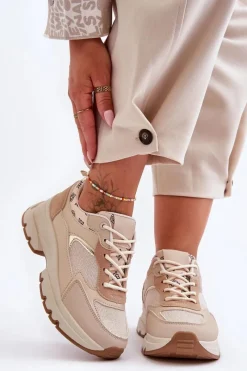 Online Sznurowane Buty Sportowe Na Platformie Beżowe Escape Damskie Sneakersy Damskie