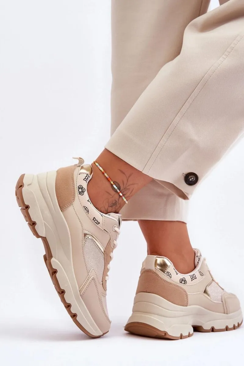 Online Sznurowane Buty Sportowe Na Platformie Beżowe Escape Damskie Sneakersy Damskie