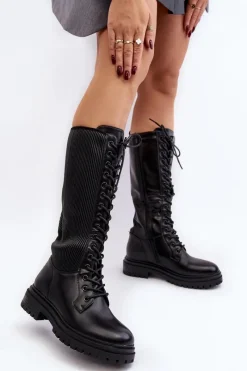 Online Boto Sznurowane Kozaki Glany Przed Kolano Czarne Idandrou