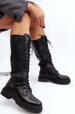Online Boto Sznurowane Kozaki Glany Przed Kolano Czarne Idandrou