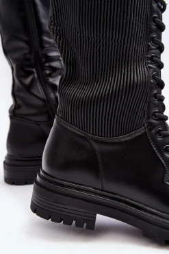 Online Boto Sznurowane Kozaki Glany Przed Kolano Czarne Idandrou