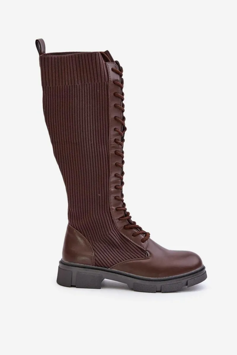 Outlet Boto Sznurowane Kozaki Z Elastyczną Cholewką Brązowe Vamilena