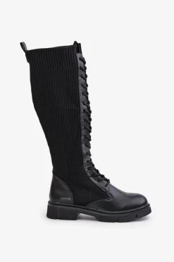 Clearance Sznurowane Kozaki Z Elastyczną Cholewką Czarne Vamilena Damskie Kozaki Ocieplane|Kozaki Wiosenne