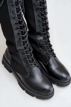 Clearance Sznurowane Kozaki Z Elastyczną Cholewką Czarne Vamilena Damskie Kozaki Ocieplane|Kozaki Wiosenne