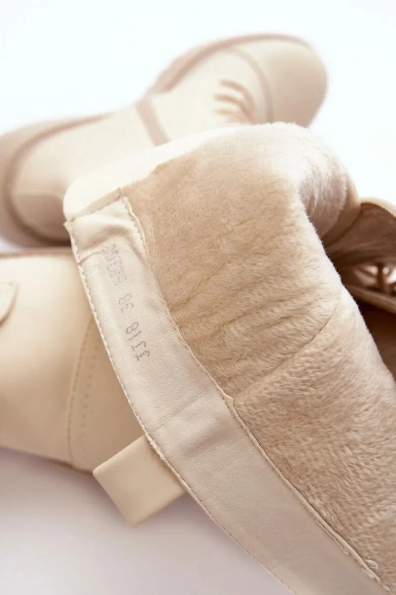 Clearance Boto Sznurowane Ocieplane Kozaki Glany Przed Kolano Beżowe Bergdis