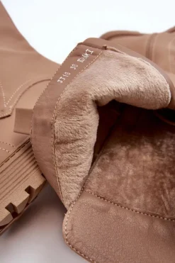 Clearance Sznurowane Ocieplane Kozaki Glany Przed Kolano Ciemnobeżowe Bergdis Damskie Kozaki Wiosenne|Kozaki Płaskie