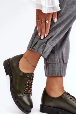 Hot Buty damskie Vinceza Sznurowane Skórzane Damskie Półbuty Ciemnozielone Nakera