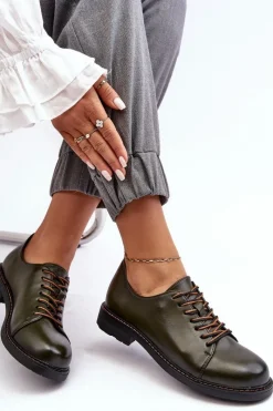 Hot Buty damskie Vinceza Sznurowane Skórzane Damskie Półbuty Ciemnozielone Nakera