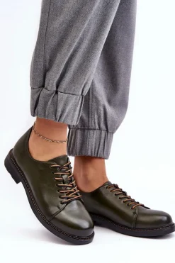 Hot Buty damskie Vinceza Sznurowane Skórzane Damskie Półbuty Ciemnozielone Nakera