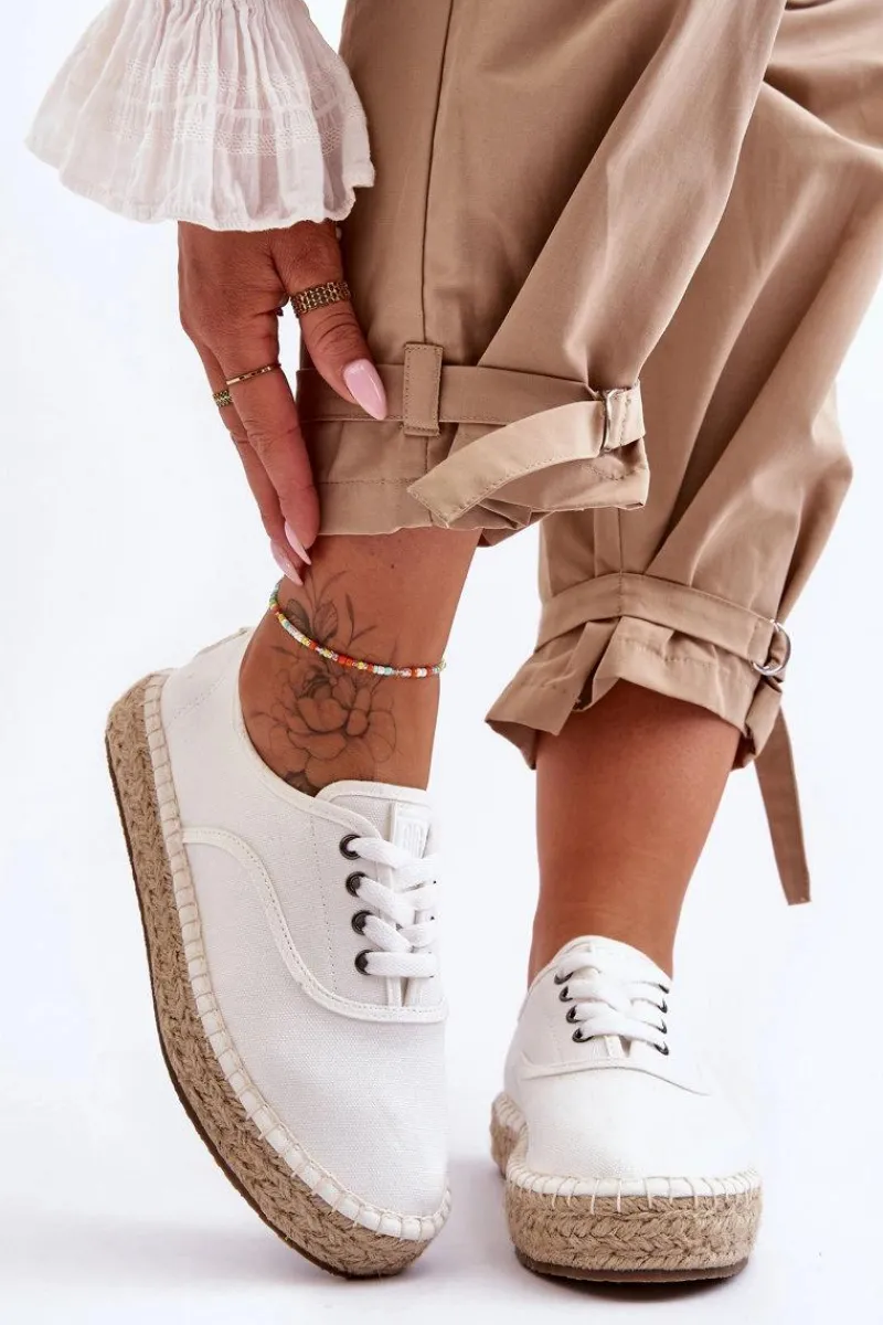 Trampki Damskie Big Star|Trampki Damskie Niskie>Big Star Shoes Sznurowane Trampki Espadryle Big Star LL274833 Białe