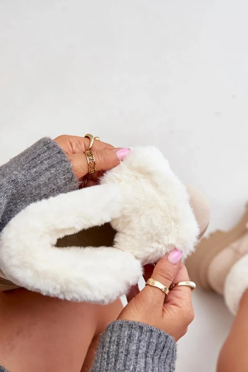 Botki Ocieplane|Damskie Trapery>Boto Sznurowane Trapery Damskie Z Futerkiem Jasnobeżowe Vaminia