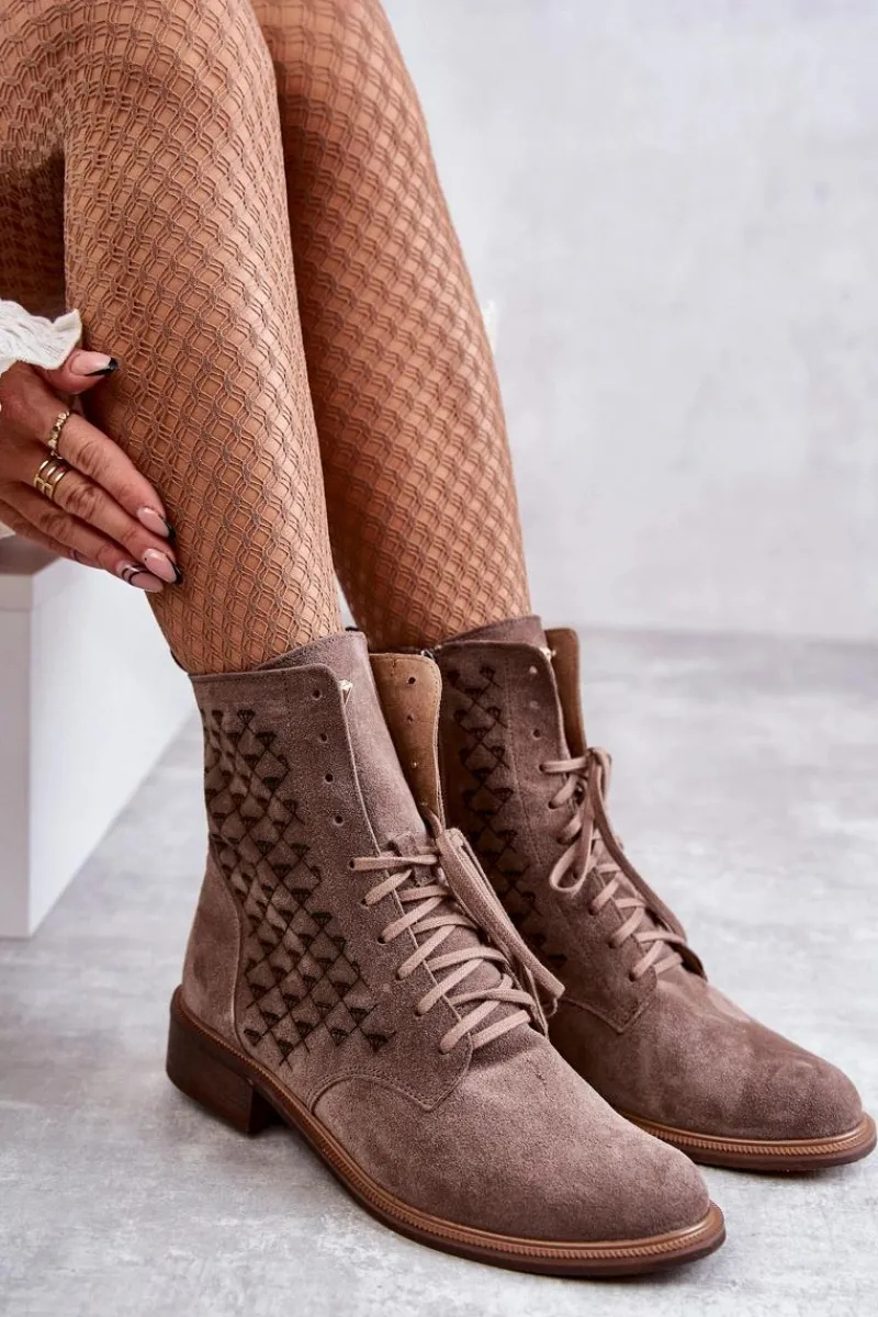 Botki Wiosenne|Botki Skórzane>Boto Sznurowane Zamszowe Botki Nicole 2751 Brązowe