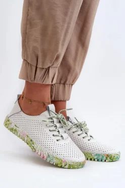 Półbuty Skórzane>Damskie buty S.Barski Sznurowe Półbuty Damskie Ze Skóry Naturalnej Białe Farnalea