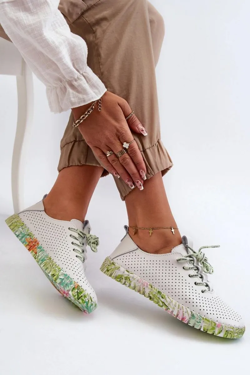 Półbuty Skórzane>Damskie buty S.Barski Sznurowe Półbuty Damskie Ze Skóry Naturalnej Białe Farnalea