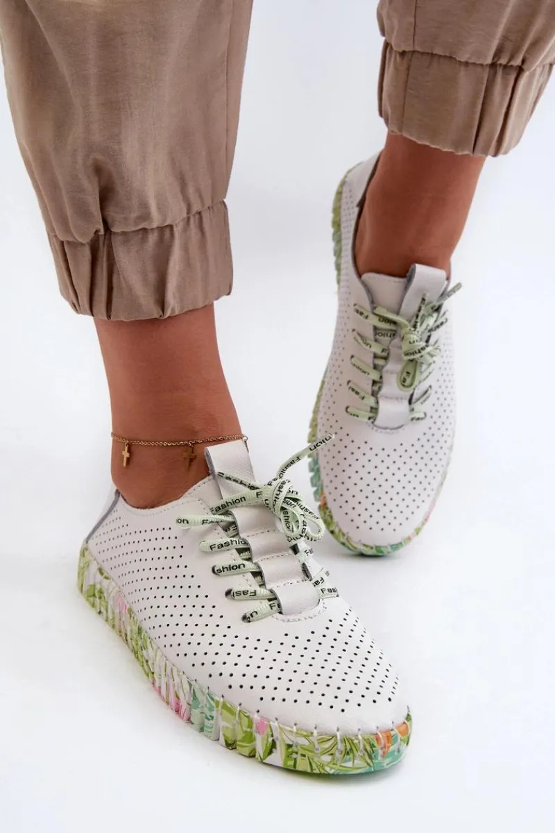 Półbuty Skórzane>Damskie buty S.Barski Sznurowe Półbuty Damskie Ze Skóry Naturalnej Białe Farnalea