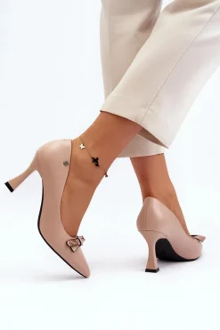 Clearance Buty damskie Vinceza Szpiki Eko Skórzane Beżowe Kismetti