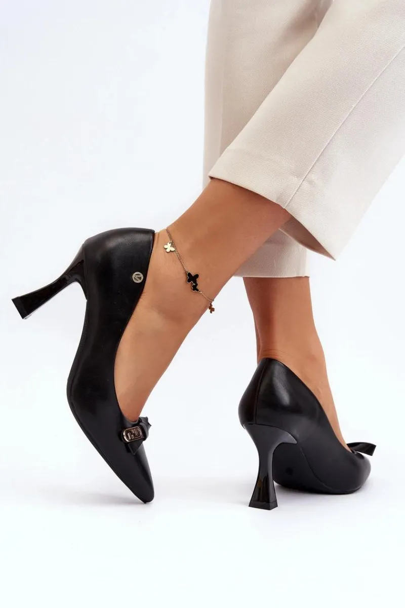 Czółenka Klasyczne>Buty damskie Vinceza Szpiki Eko Skórzane Czarne Kismetti