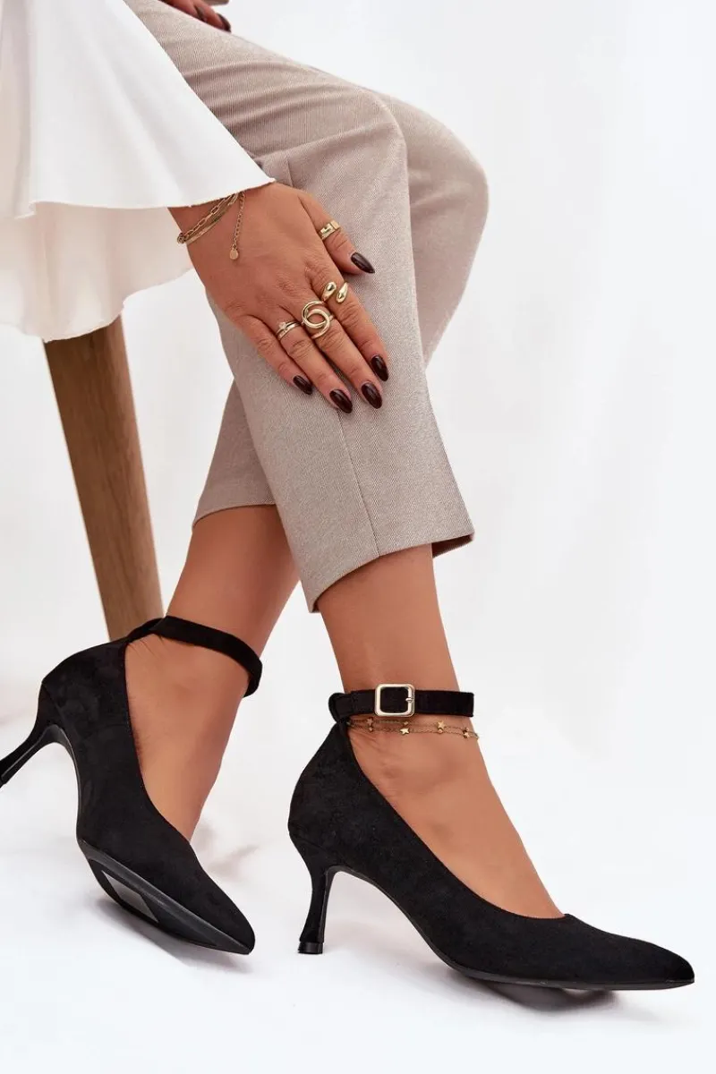 Outlet Boto Szpilki Czółenka Z Eko Zamszu Czarne Devoria Czarny