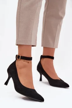 Outlet Boto Szpilki Czółenka Z Eko Zamszu Czarne Devoria Czarny