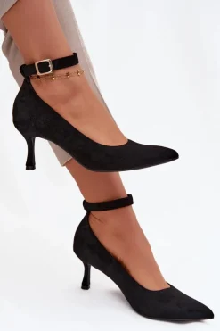 Outlet Boto Szpilki Czółenka Z Eko Zamszu Czarne Devoria Czarny