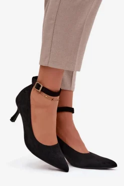 Outlet Boto Szpilki Czółenka Z Eko Zamszu Czarne Devoria Czarny