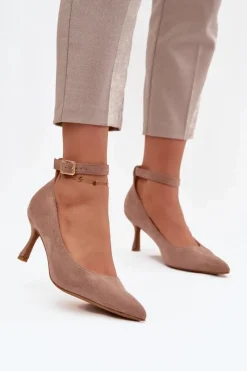 Online Szpilki Czółenka Z Eko Zamszu Ciemnobeżowe Devoria Damskie Czółenka Klasyczne